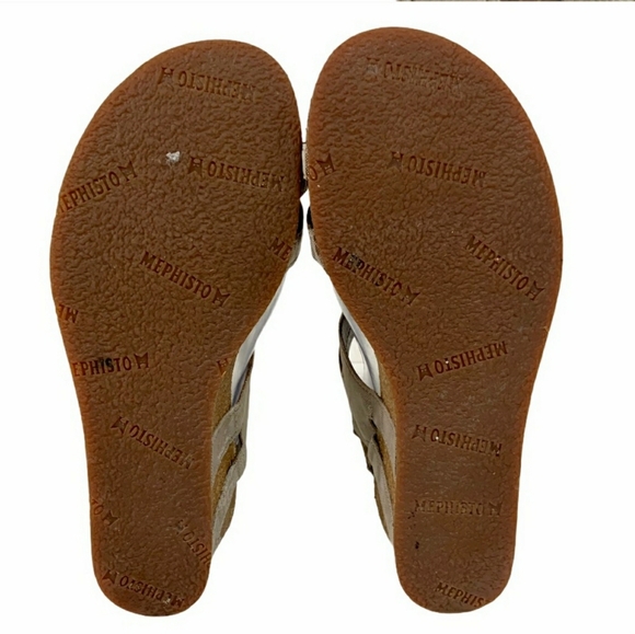 MEPHISTO Minoa Gray Tan shimmer Rhinestone Cork Wedges 38 - Picture 9 of 13